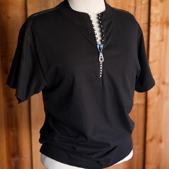 Vintage Christine Alexander 100% Cotton Jewel Studded Zipper Black Shirt Size S - Picture 3 of 17